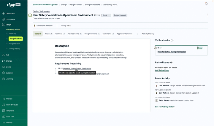 Design Controls System in eLeaP QMS